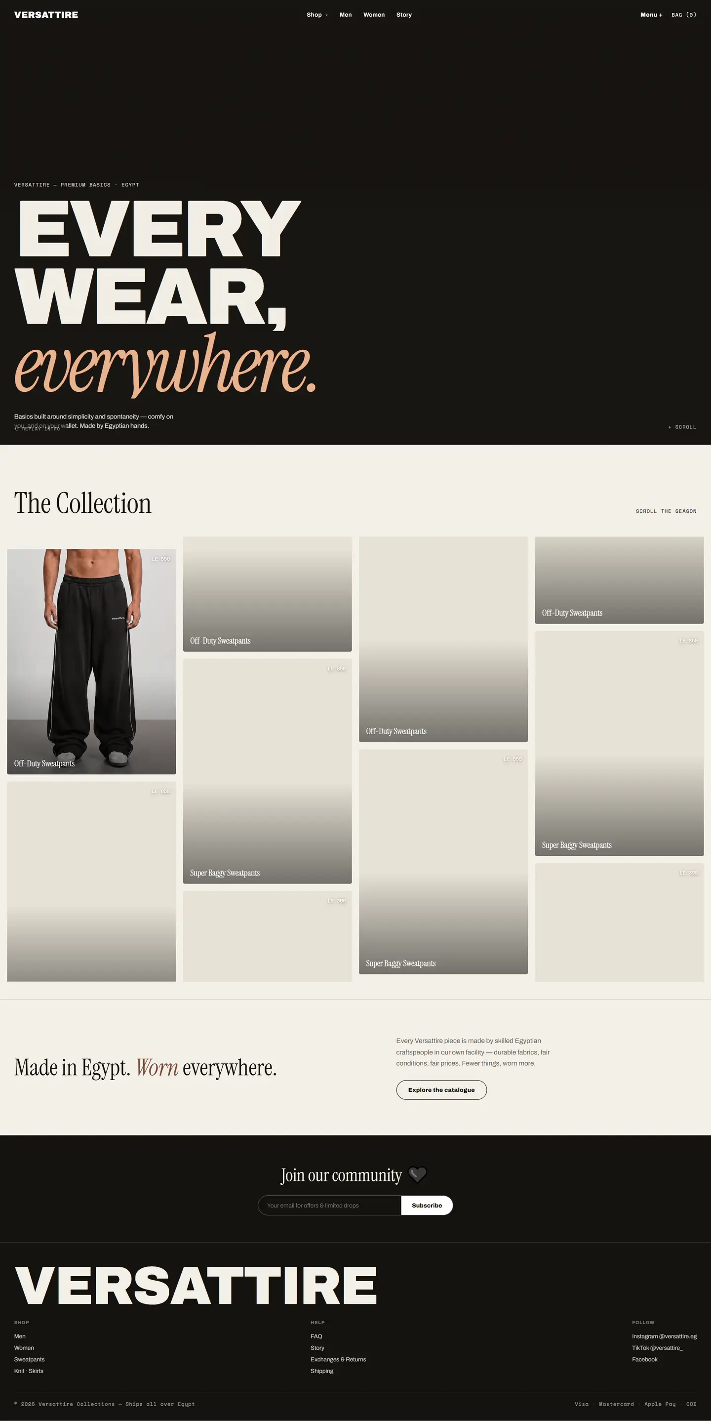 Versattire website, full page